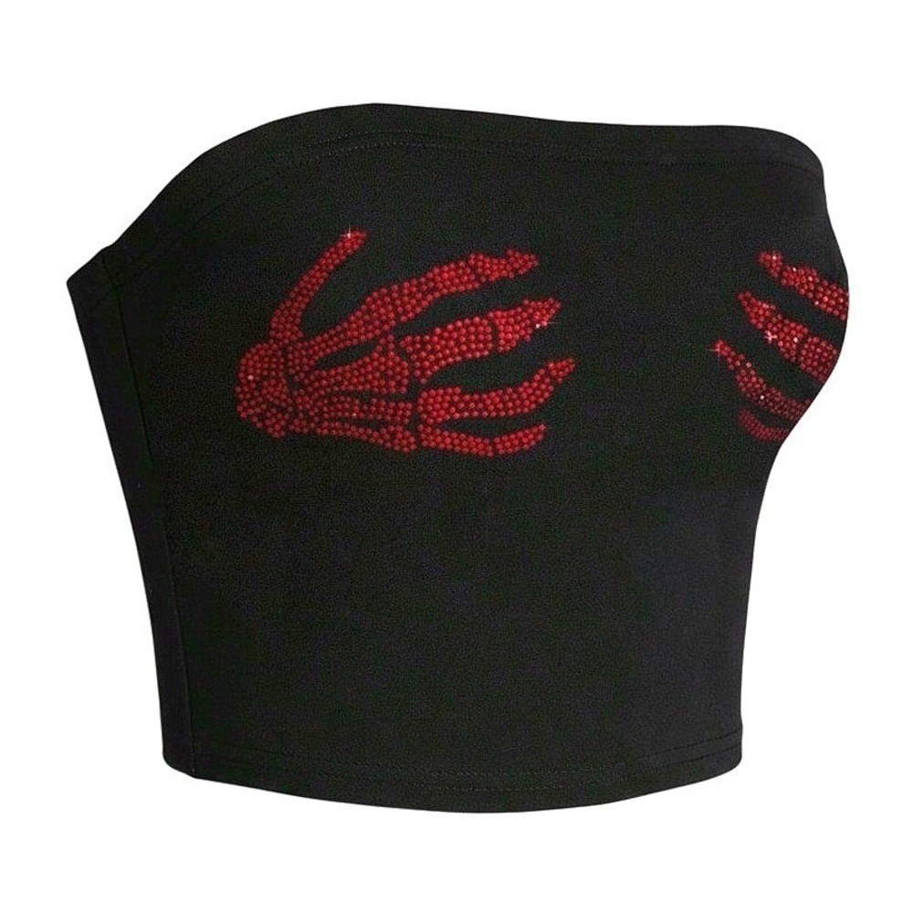 New Small Black Rhinestone Skeleton Strapless Crop Top Red Goth Tank Y2k 90s